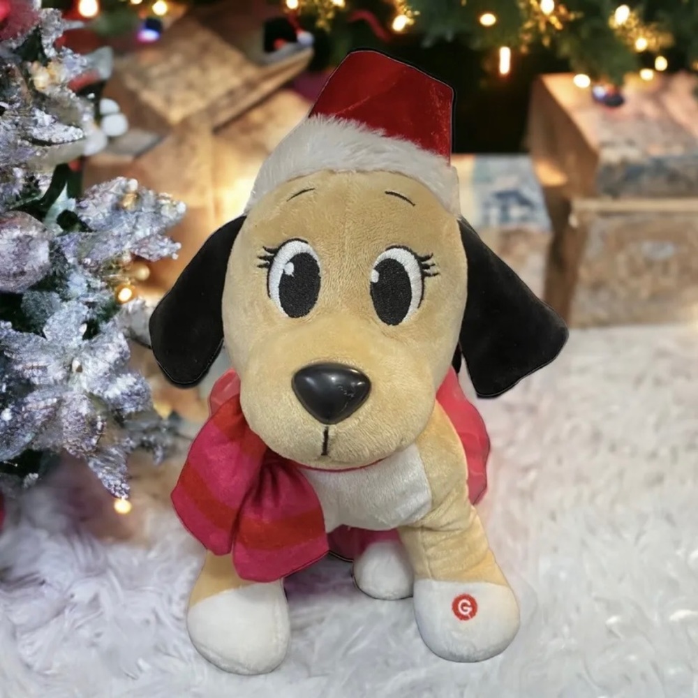 GEMMY Animated Christmas Puppy Dog Santa Baby Song Girl Pup Wiggles Barks Stands